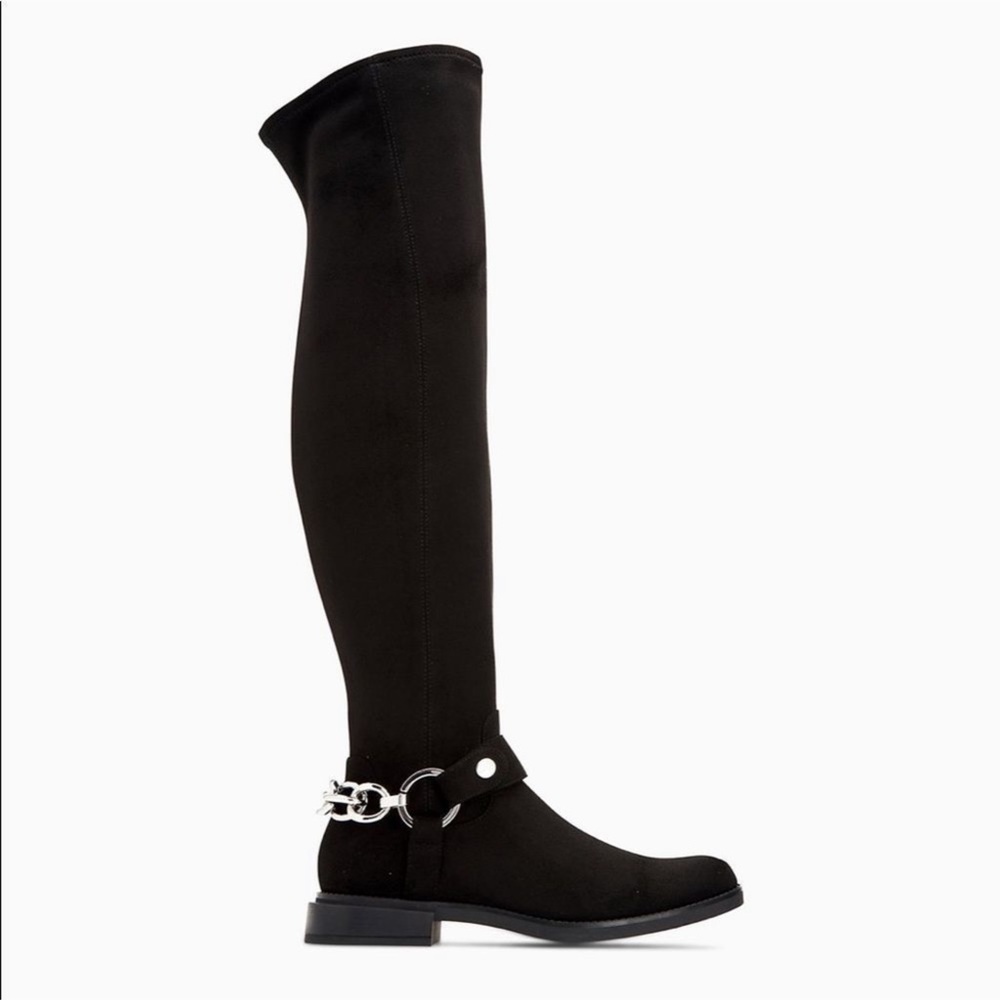 Calvin Klein Akia Black Stretch Micro-Suede Boots Size 8 Women